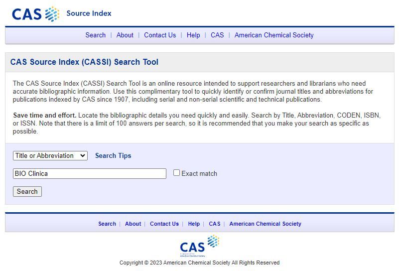 CAS Source Index (CASSI) 検索画面